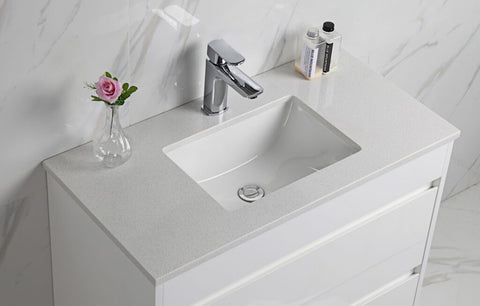Close-up styling shot of the Aulic Leona 750mm floor standing vanity