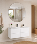 Aulic Leona 750mm wall hung vanity styled in a bathroom