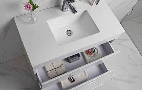 Aulic Leona 900mm floor standing vanity in a bathroom setting