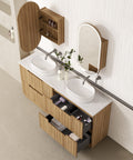 Close-up styling shot of the Aulic Lovina 1800mm floor standing vanity