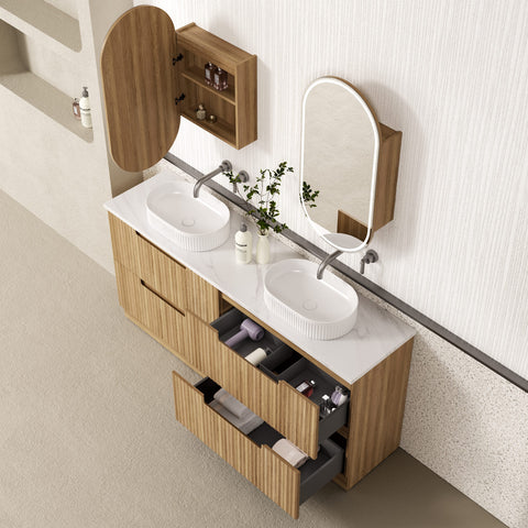 Close-up styling shot of the Aulic Lovina 1800mm floor standing vanity