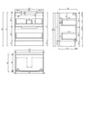 Aulic Lovina 750mm floor standing vanity dimensions diagram