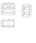 Aulic Lovina 900mm floor standing vanity dimensions diagram