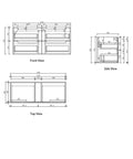Aulic Lovina Tier 1200mm wall hung vanity dimensions diagram