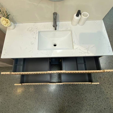 Close-up styling shot of the Aulic Lovina Tier 1200mm wall hung vanity