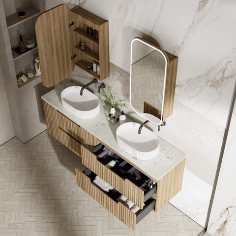 Close-up styling shot of the Aulic Lovina Tier 1800mm wall hung vanity