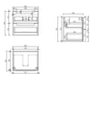 Aulic Lovina Tier 600mm wall hung vanity dimensions diagram