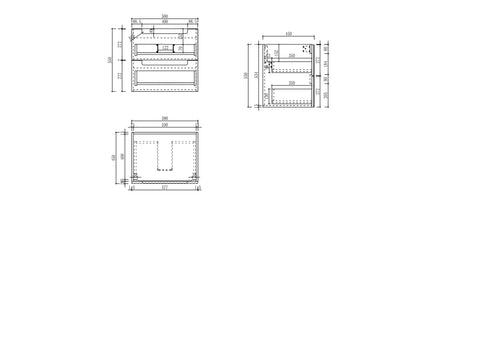 Aulic Lovina Tier 600mm wall hung vanity dimensions diagram