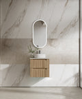 Aulic Lovina Tier 600mm wall hung vanity styled in a bathroom