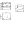 Aulic Lovina Tier 750mm wall hung vanity dimensions diagram