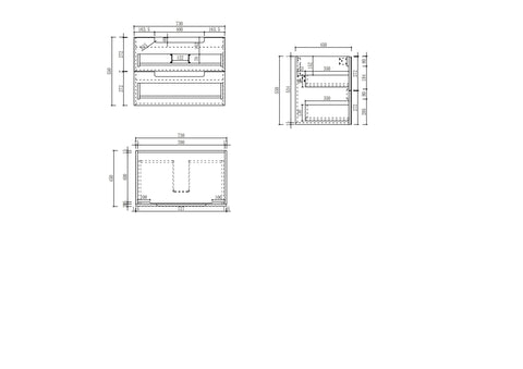 Aulic Lovina Tier 750mm wall hung vanity dimensions diagram