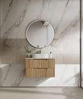 Aulic Lovina Tier 900mm wall hung vanity styled in a bathroom