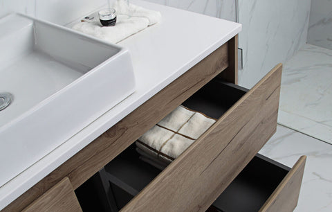 Close-up styling shot of the Aulic Max 750mm wall hung vanity