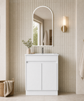 Close-up styling shot of the Aulic Maya 600mm floor standing vanity