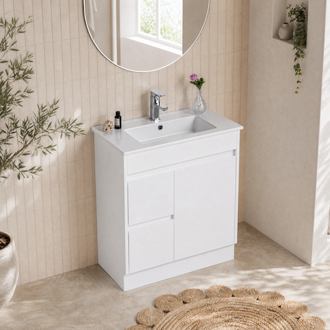 Aulic Maya 750mm floor standing vanity shown in a finished bathroom