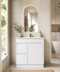 Close-up styling shot of the Aulic Maya 750mm floor standing vanity