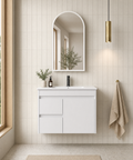 Close-up styling shot of the Aulic Maya 750mm wall hung vanity