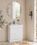 Aulic Maya 900mm floor standing vanity styled in a bathroom