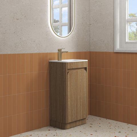 Aulic Mini Hartelle 470mm floor standing vanity shown in a finished bathroom