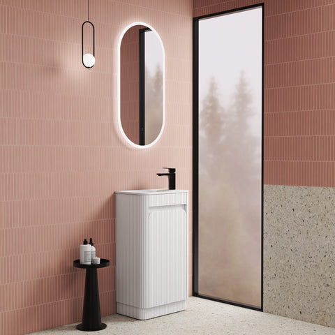 Aulic Mini Hartelle 470mm floor standing vanity in a bathroom setting
