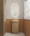 Aulic Mini Hartelle 470mm floor standing vanity styled in a bathroom