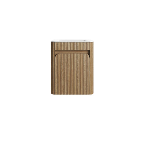 Aulic Mini Hartelle 470mm wall hung vanity in Harvest Oak