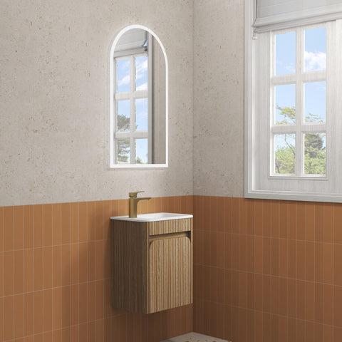 Aulic Mini Hartelle 470mm wall hung vanity shown in a finished bathroom