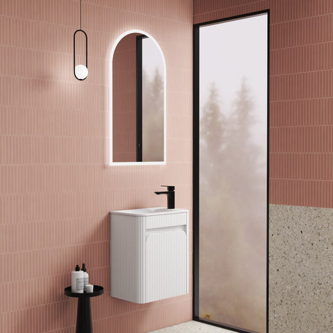Aulic Mini Hartelle 470mm wall hung vanity in a bathroom setting