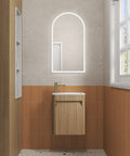 Aulic Mini Hartelle 470mm wall hung vanity styled in a bathroom