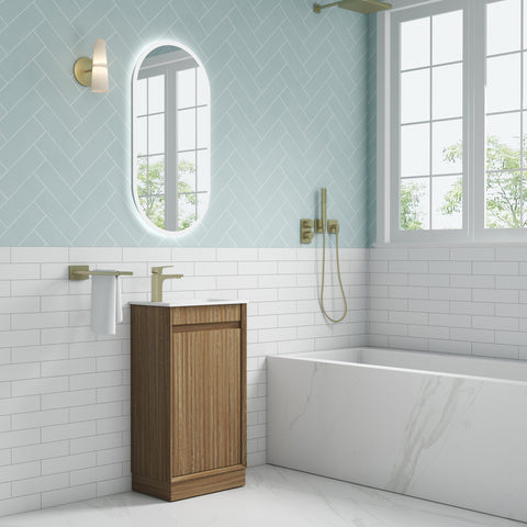 Aulic Mini Ravia 450mm floor standing vanity shown in a finished bathroom