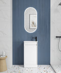Close-up styling shot of the Aulic Mini Ravia 450mm floor standing vanity