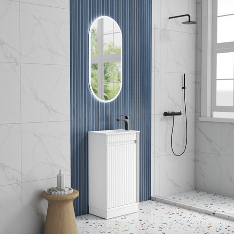 Aulic Mini Ravia 450mm floor standing vanity in a bathroom setting