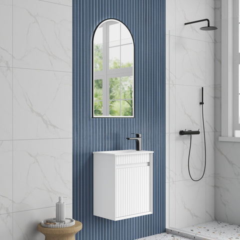 Aulic Mini Ravia 450mm wall hung vanity shown in a finished bathroom