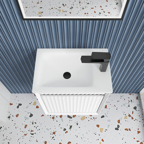 Close-up styling shot of the Aulic Mini Ravia 450mm wall hung vanity