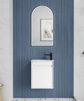 Aulic Mini Ravia 450mm wall hung vanity styled in a bathroom