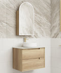 Aulic Moreno 750mm wall hung vanity styled in a bathroom