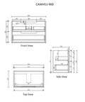 Aulic Moreno 900mm wall hung vanity dimensions diagram