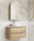 Aulic Moreno 900mm wall hung vanity styled in a bathroom