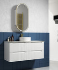 Aulic Neva 1200mm wall hung vanity styled in a bathroom