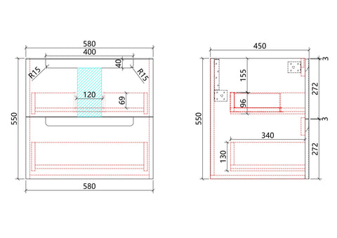 Aulic Neva 600mm wall hung vanity dimensions diagram