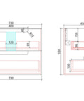Aulic Neva 750mm wall hung vanity dimensions diagram