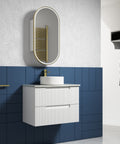 Aulic Neva 750mm wall hung vanity styled in a bathroom