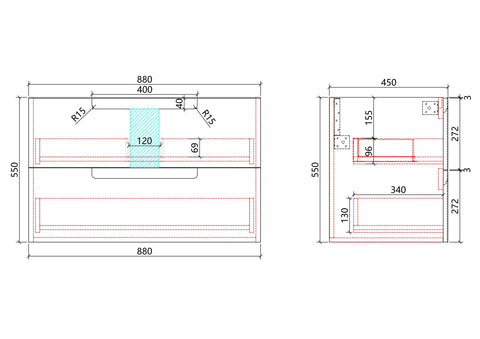 Aulic Neva 900mm wall hung vanity dimensions diagram