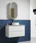 Aulic Neva 900mm wall hung vanity styled in a bathroom
