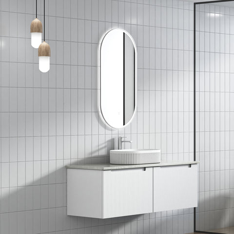 Aulic Perla Mark II 1200mm wall hung vanity styled in a bathroom