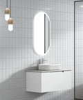 Aulic Perla Mark II 900mm wall hung vanity styled in a bathroom