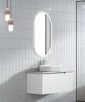 Side view of the Aulic Perla Mark II 900mm wall hung vanity showing drawer depth