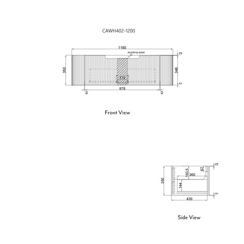 Aulic Petra Mark II 1200mm wall hung vanity dimensions diagram