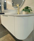 Close-up styling shot of the Aulic Petra Mark II 1200mm wall hung vanity
