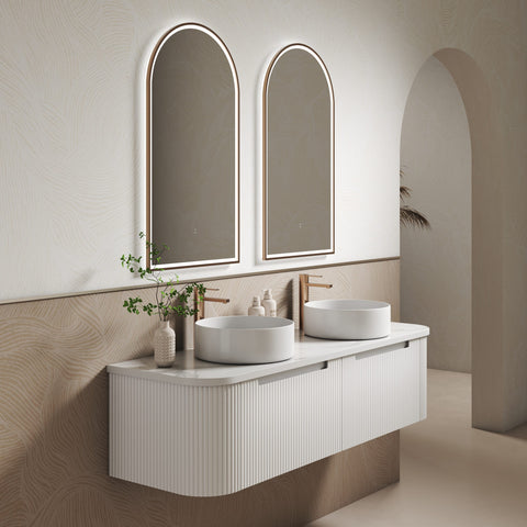 Close-up styling shot of the Aulic Petra Mark II 1500mm wall hung vanity